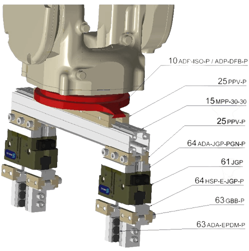 Adapter plate for igus®  robots flange pattern and P13 prism