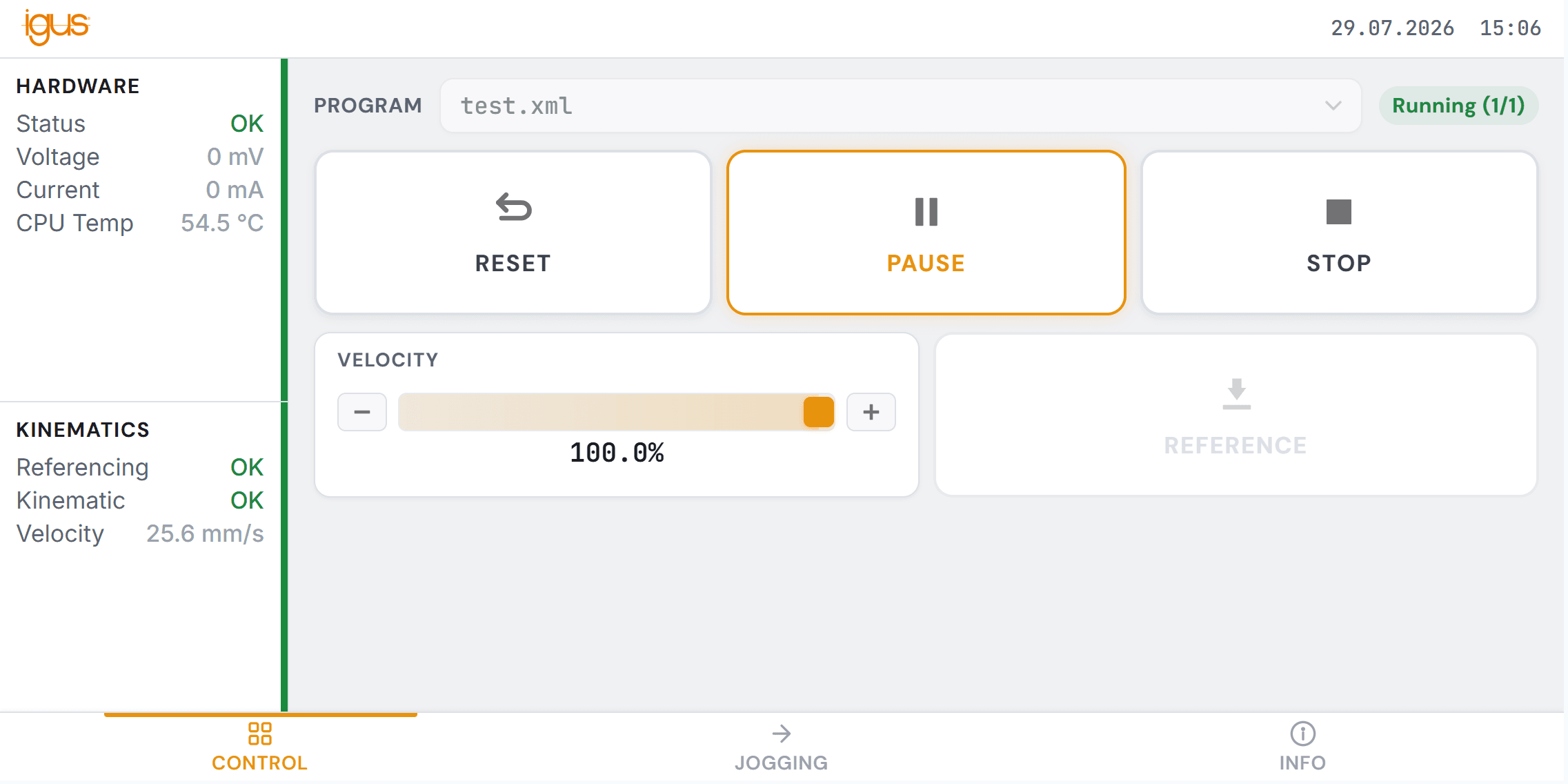 Operator HMI for igus Robot Control | Simple interface for robots